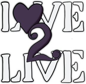 Love2Live-loggan, lilafärgat hjärta och tvåa i mitten av texten på en genomskinlig bakgrund.